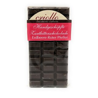 Handgeschöpfte Zartbitterschokolade Erdbeer roter Pfeffer ca.100g